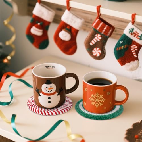 Christmas Cotton Coasters Red Green Peppermint Candy Handmade Braided Drink Coasters Absorbent Cup Mats for Xmas Holiday Party Home Table Decor (4 Count)