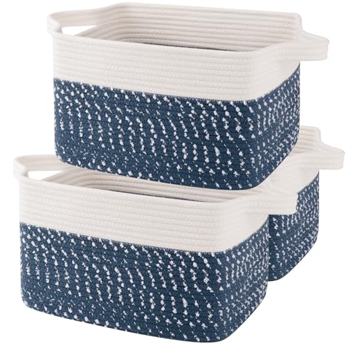 Cotton Rope Storage Baskets for Organizing White Blue 3