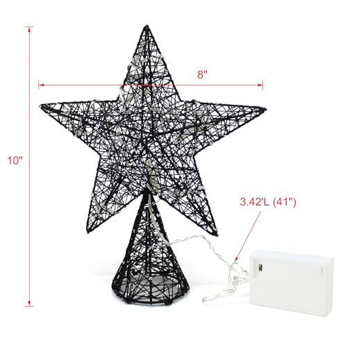 Black Tree Top Star with Warm White LED Lights and Timer for Christmas Tree Toppper Ornaments and Holiday Seasonal Décor