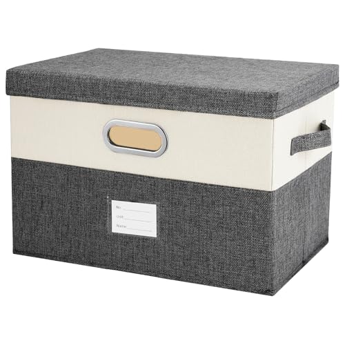 Large Linen Fabric Foldable Storage Bins with Removable Lid and Handles