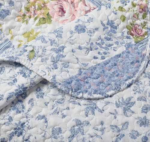 Blue Roses Patchwork Quilt Set