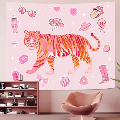 Y2K Tapestry Pink Tiger Wall Tapestry