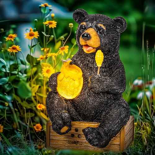 Solar Garden Decor Cute Bear Statues Outdoor