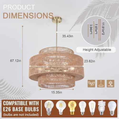 6 Light Large Boho Chandelier for Dining Room 3
