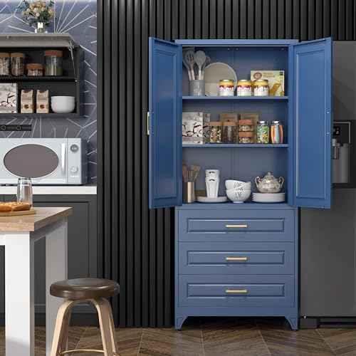 75" Metal Storage Cabinet with Doors and 2 Adjustable Shelves