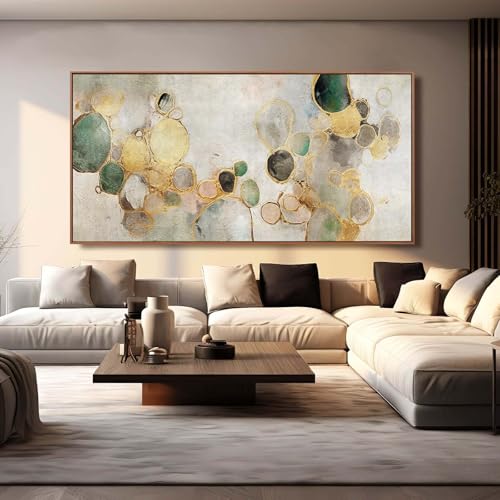 Circle Canvas Wall Decor Green and Gold Wall Art Posters Abstract Wall Decorations 36"x70" Home Decor for Bedroom Living Room