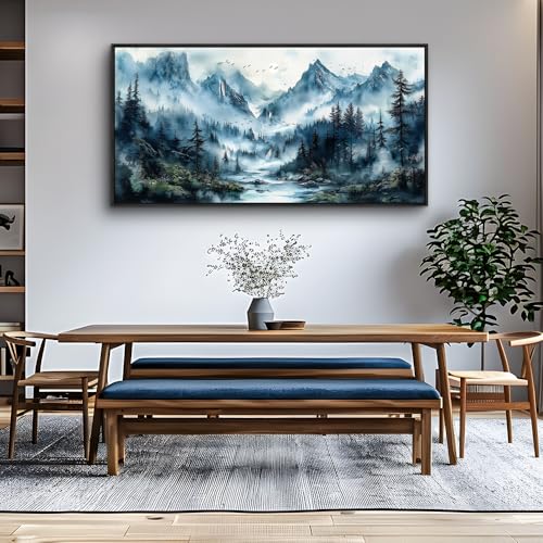 Black Framed Canvas Wall Art For Living Room Large Wall Decor For Office Mountain Wall Painting Fog Forest Landscape Picture Ready To Hang Bedroom Home Decorations Prints Poster 24x48 In