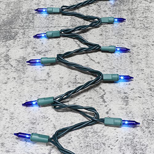 Green Wire Blue Incandescent Bulb 100 Mini String Lights for Indoor Christmas Tree Garland Birthday Wedding Party Festival Decoration (100 Count)
