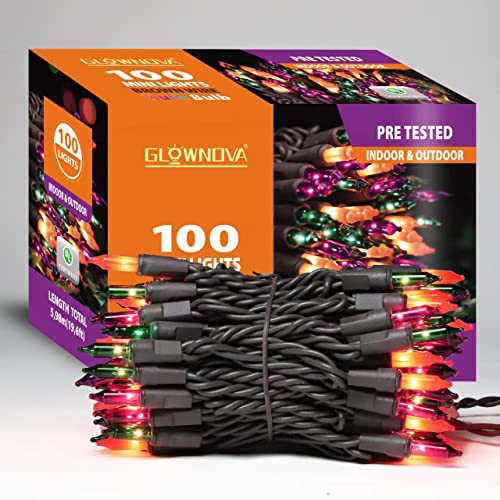 Brown Wire Orange & Purple & Green 100 Incandescent Bulb Mini String Lights for Indoor Halloween Tree Home Garland Birthday Wedding Party Festival Decoration (100 Count)