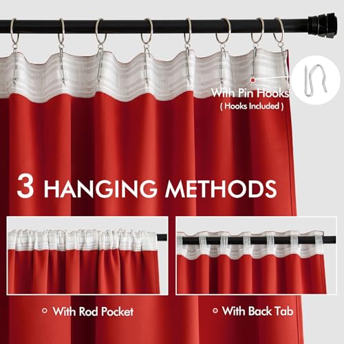 Christmas Red Back Tab Blackout Curtains 52x120 Inch Long 2 Panels (2 Count)