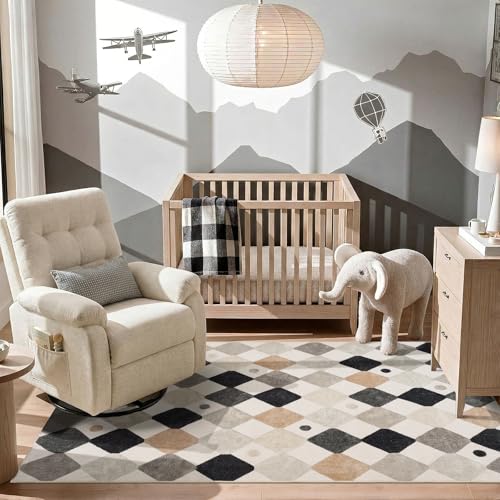 5x7 Nursery Rug Washable Kids Playroom Rug Black and White Marble (35 Sq Ft)