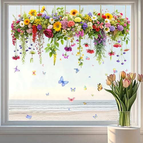 2 Set Colorful Floral Bouquet Window Stickers (2 Count)