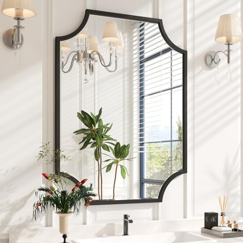 30"x40" Sleek Black Metal Scalloped Decorative Wall Mirror