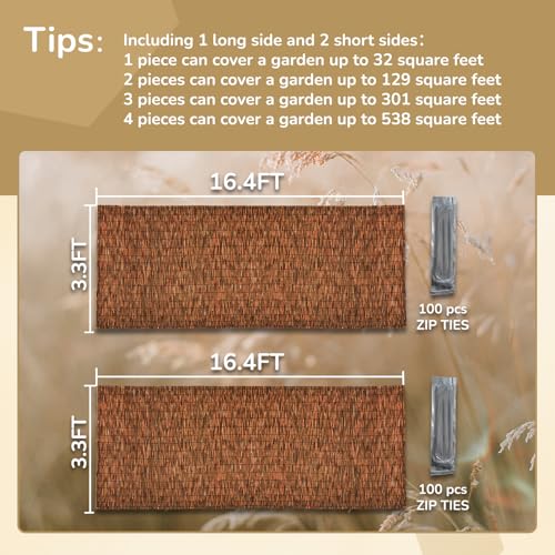 Brown 2 Pack 3.3FT X16.4FT Reed Fencing Bamboo Privacy Screen (2 Count)