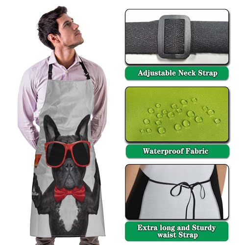 Garden Apron for Men French Bulldog Dog Funny Aprons for Women for Kitchen Cooking Restaurant BBQ Painting Crafting Gardening 27”