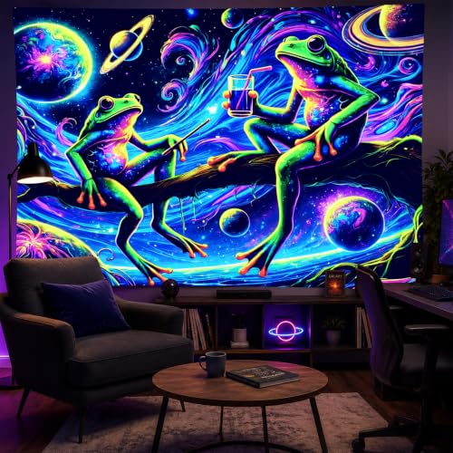 Blacklight Tapestry Space Frog Party Backdrop 78 x 59 Inch