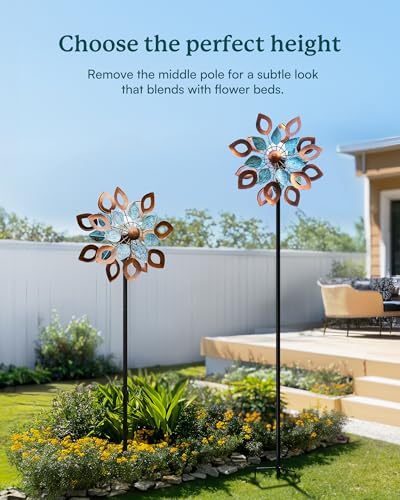 Copper Wind Spinners Outdoor 74 Inches with Solar LED Light