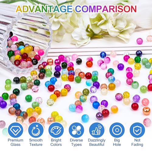 About 1200PCS 6mm Glass Beads Bracelet Making Set (1200 Count)