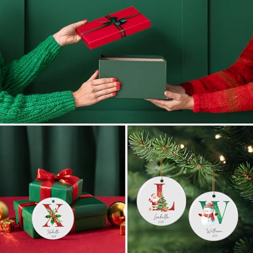 Personalized Christmas Ornaments 2025 Wood Custom Name Date Initial A