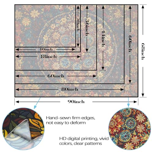 Boho Floral Mandala Tapestry Wall Hanging Vintage Bohemian Flower Medallion Tapestry Aesthetic Orange Stained Glass Hippie Tapestries for Bedroom Living Room Dorm Decor 60 x 44 Inch