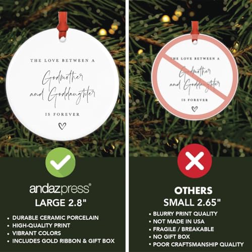 Round Ceramic Porcelain Christmas Tree Ornament Keepsake Collectible Godmother Gift