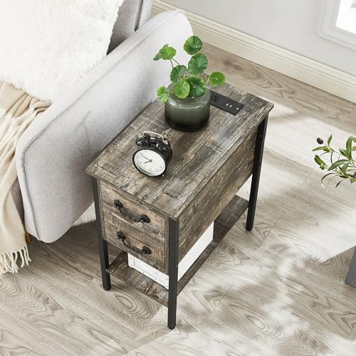 End Tables Narrow Nightstands with Charging Station & USB Ports &Drawers