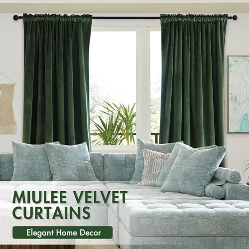 Olive Green Blackout Velvet Curtains Drapes 92 Inch Long 52"x92" (2 Count)
