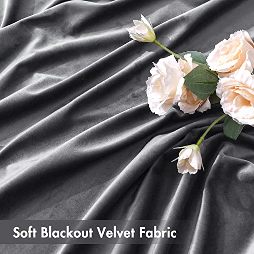 Grey Blackout Velvet Curtains Drapes 90 Inch Long 52"x90" Bedroom (2 Count)
