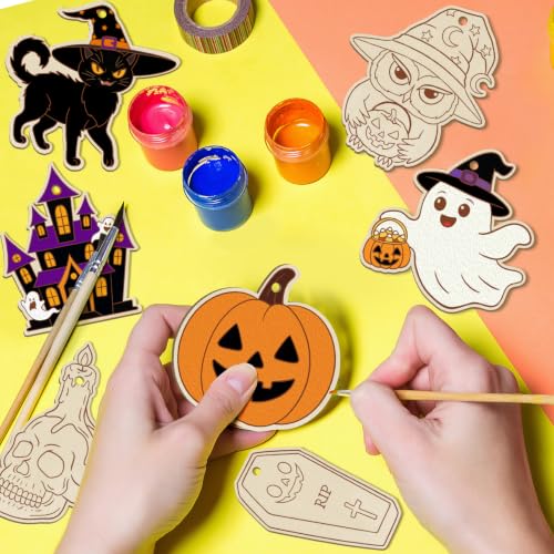 80PCS Wooden Halloween Ornaments to Paint Fall Decorations (80 Count)
