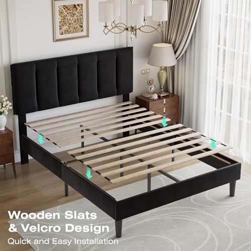 Full Size Bed Frame with Upholstered Headboard