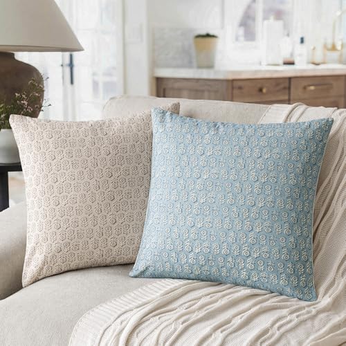 Decorative Floral Print Throw Pillow Covers 22×22 Inch (2 Count)