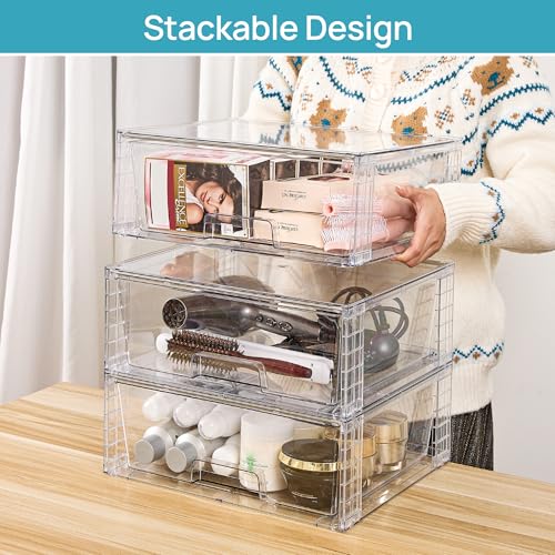8 Pack Large Clear Stackable Storage Drawers for Closet (8 Count)