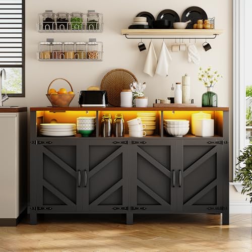 Buffet Sideboard with Storage with Power Outlets & LED Light