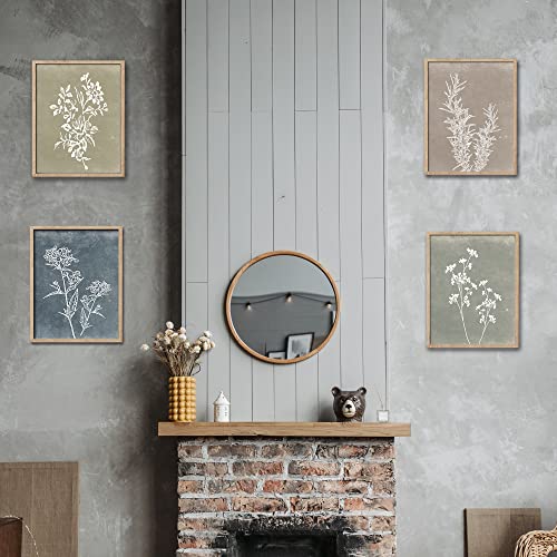 Framed Boho Wall Art Set of 4 for Wooded Minimalist Botanical Print Wall Art for Rustic Vintage Farmhouse Home Kitchen Wall Decor (4 Count)
