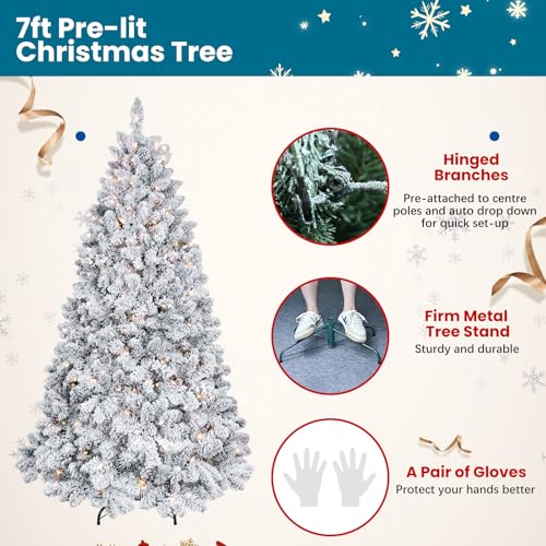 7ft Prelit Flocked Christmas Tree