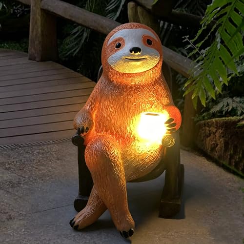 Cute Sloth Solar Light Fairy Garden Accessories Sloth Garden Decor Outdoor Figurine Lights Micro Landscape Halloween Decorations Christmas for Patio Yard Lawn Porch Gifts for Women