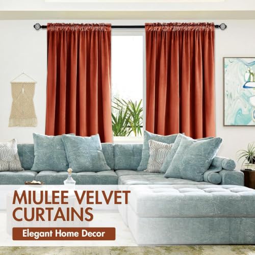 Fall Burnt Orange Blackout Velvet Curtains 96 Inch Long 52"x96" Soft (2 Count)