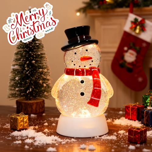 Christmas Snow Globe Snowman Lighted Musical Glitter Globe Battery Operated or USB Powered with Timer Water Glittering Snowing Globe for Christmas Party Home Table Decorations Gifts