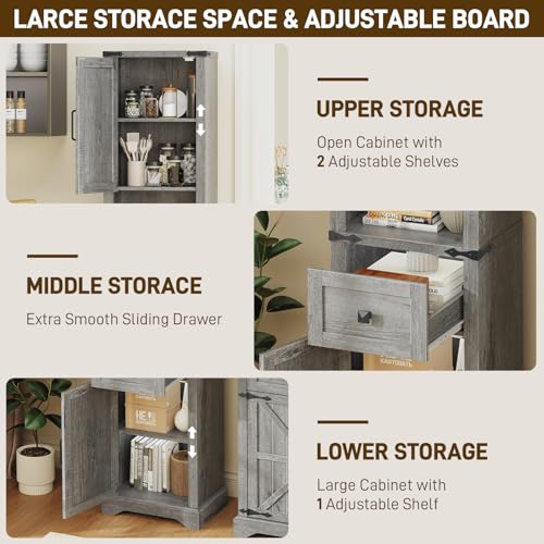 66" Tall Farmhouse Bathroom Storage Cabinet with Barn Doors
