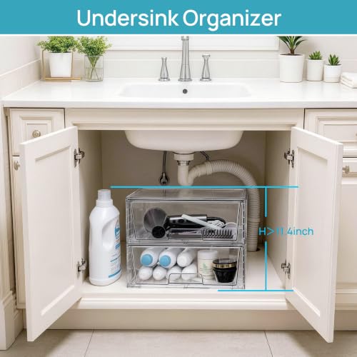 2 Pack Large Clear Stackable Storage Drawers for Closet (2 Count)
