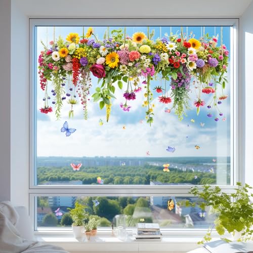 2 Set Colorful Floral Bouquet Window Stickers (2 Count)