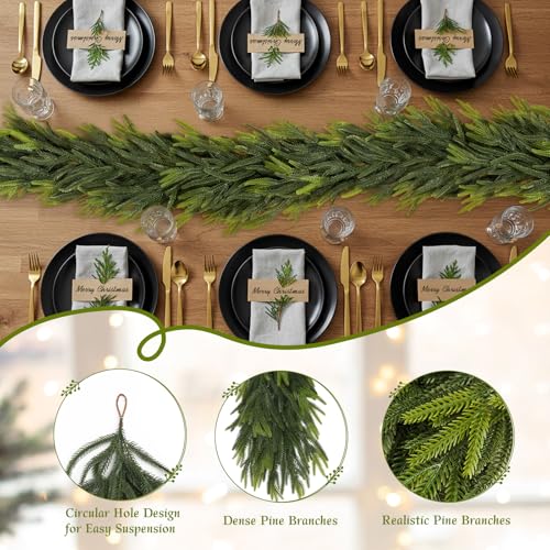 15FT Christmas Norfolk Pine Garland Real Touch Pine Artificial Garlands Faux Greenery Garland Winter Christmas Garland for Table Mantle Fireplace Indoor Outdoor Xmas Decorations (15 Foot)