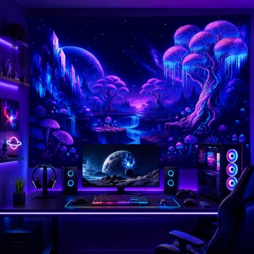 Blacklight Tapestry Fantasy Forest Wall Hanging 78 x 59 Inch