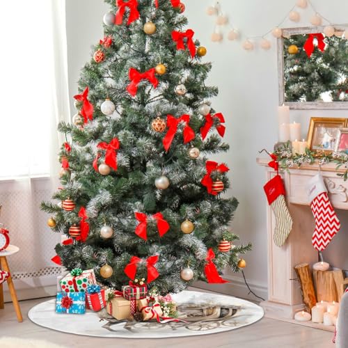 36 Inch White Christmas Elk Tree Skirt for New Year Party Decorations and Xmas Tree Mat