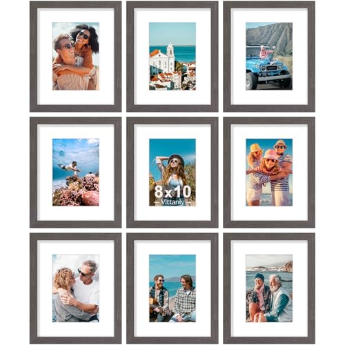 8x10 Picture Frames Set of 9 for Wall Mount & Tabletop (9 Count)