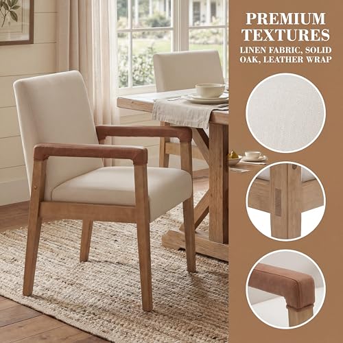 Modern Dining Chairs Set of 4 Linen Fabric Kitchen Arm Chairs Upholstered Accent Chairs with Wooden Legs for Dining Room (4 Count)