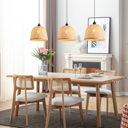 3 Pack Bamboo Pendant Light Mini Rattan Chandelier
