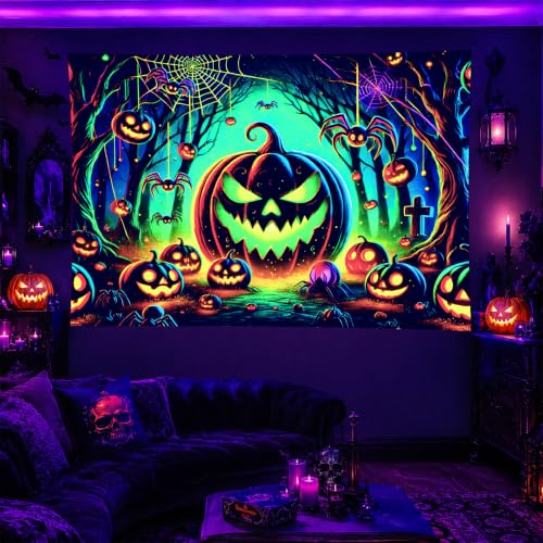 Halloween UV Tapestry Pumpkin Forest Neon Decor 78 x 59 Inch