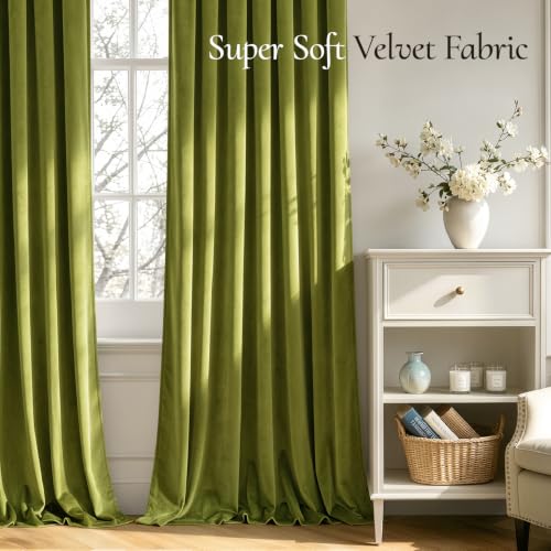 Moss Green Blackout Velvet Curtains Drapes 84 Inch Long 52"x84" (2 Count)