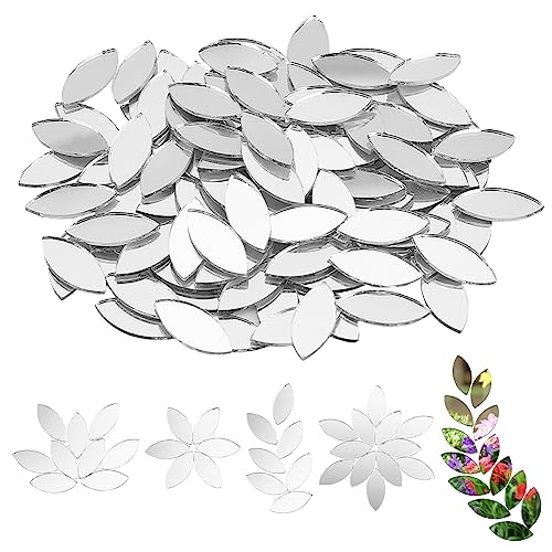 150pcs Leaf Shape Craft Mirrors Mosaic Tiles 11x25mm Petal Mosaic Tiles Mini Glass Mirror Tile Leaf Glass Cabochons Flower Leaves Tile for DIY Crafts Art Wall Door Home Decorations (150 Count)